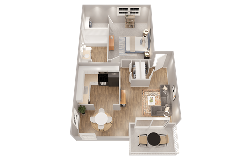 Floor plan for 1 bed, 1 bath, 776 sqft